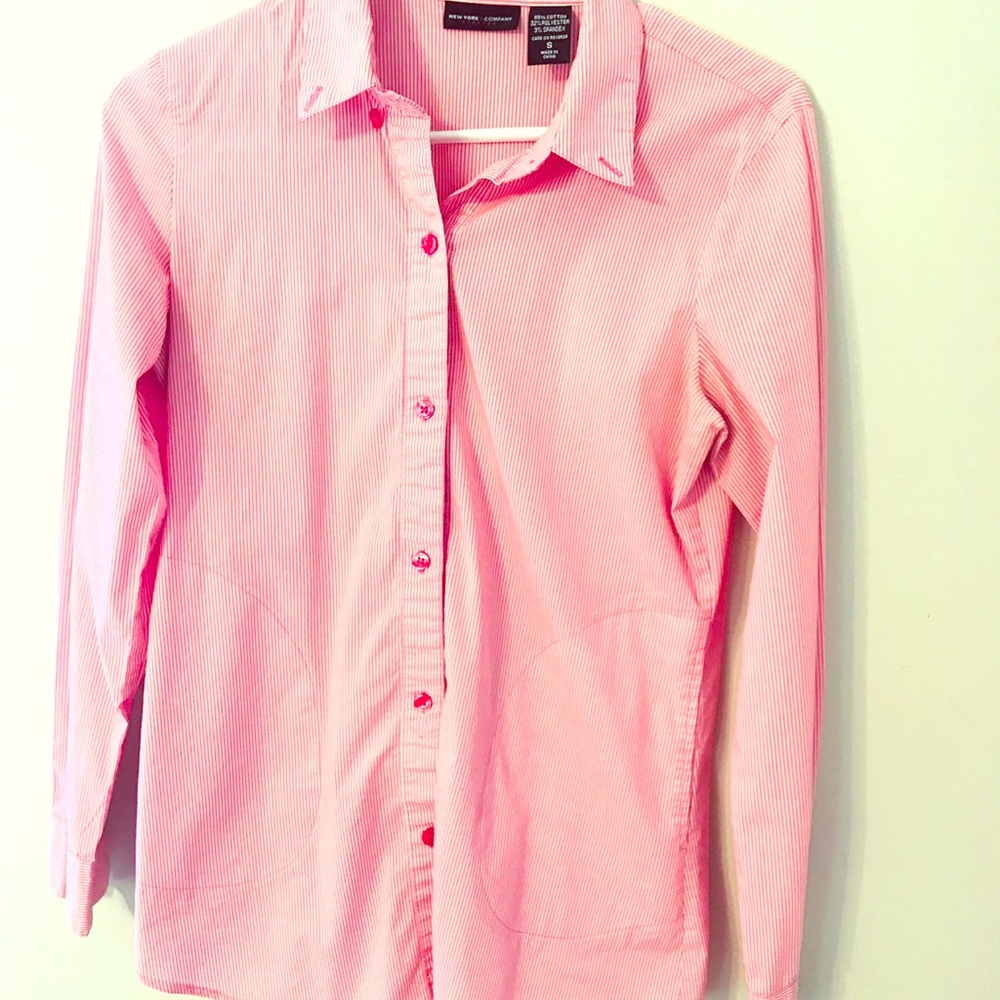 Pink Pinstripe Collared Button Down w/ Pockets
